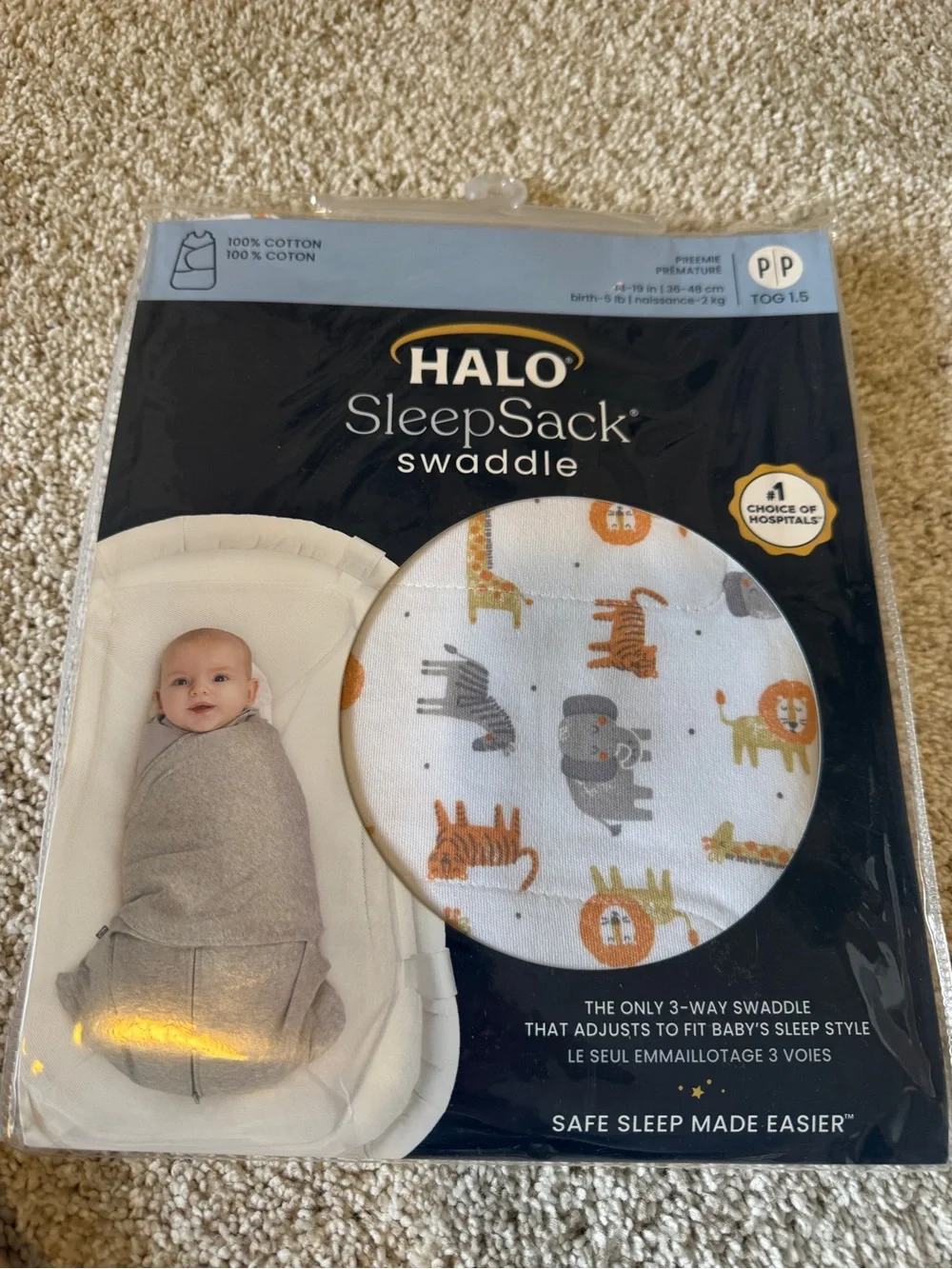 HALO Sleepsack Swaddle, 100 percent cotton, Jungle, Newborn, Unisex, Preemie